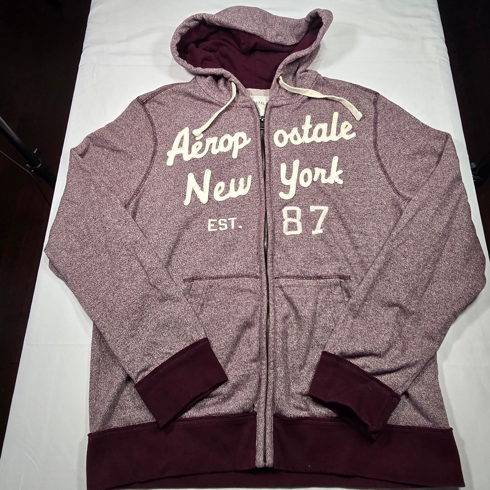 Aeropostale Full Zip Hoodie New York Logo Casual Men's XL Burgundy